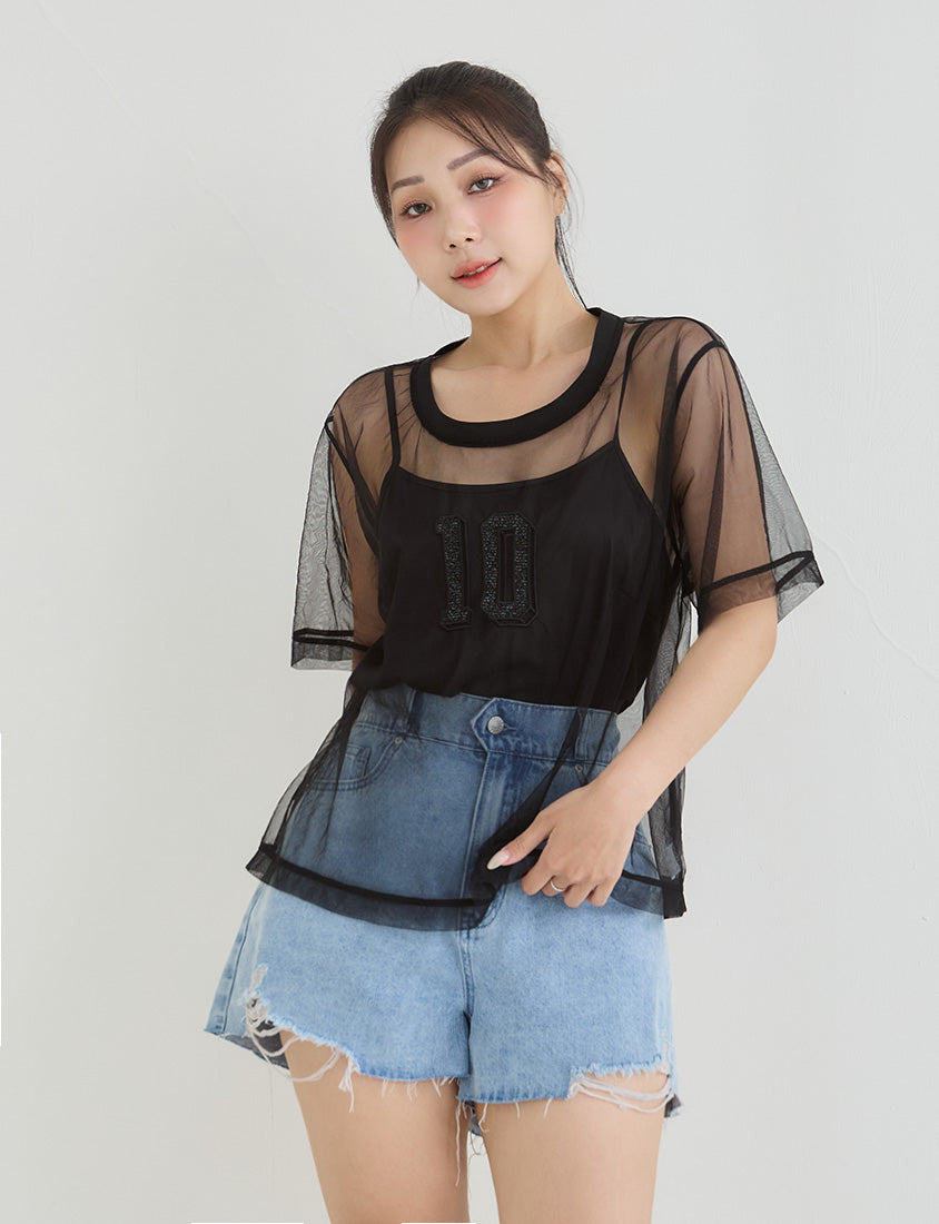 Sheer Mesh Sporty Top & Tank Plus Size Set