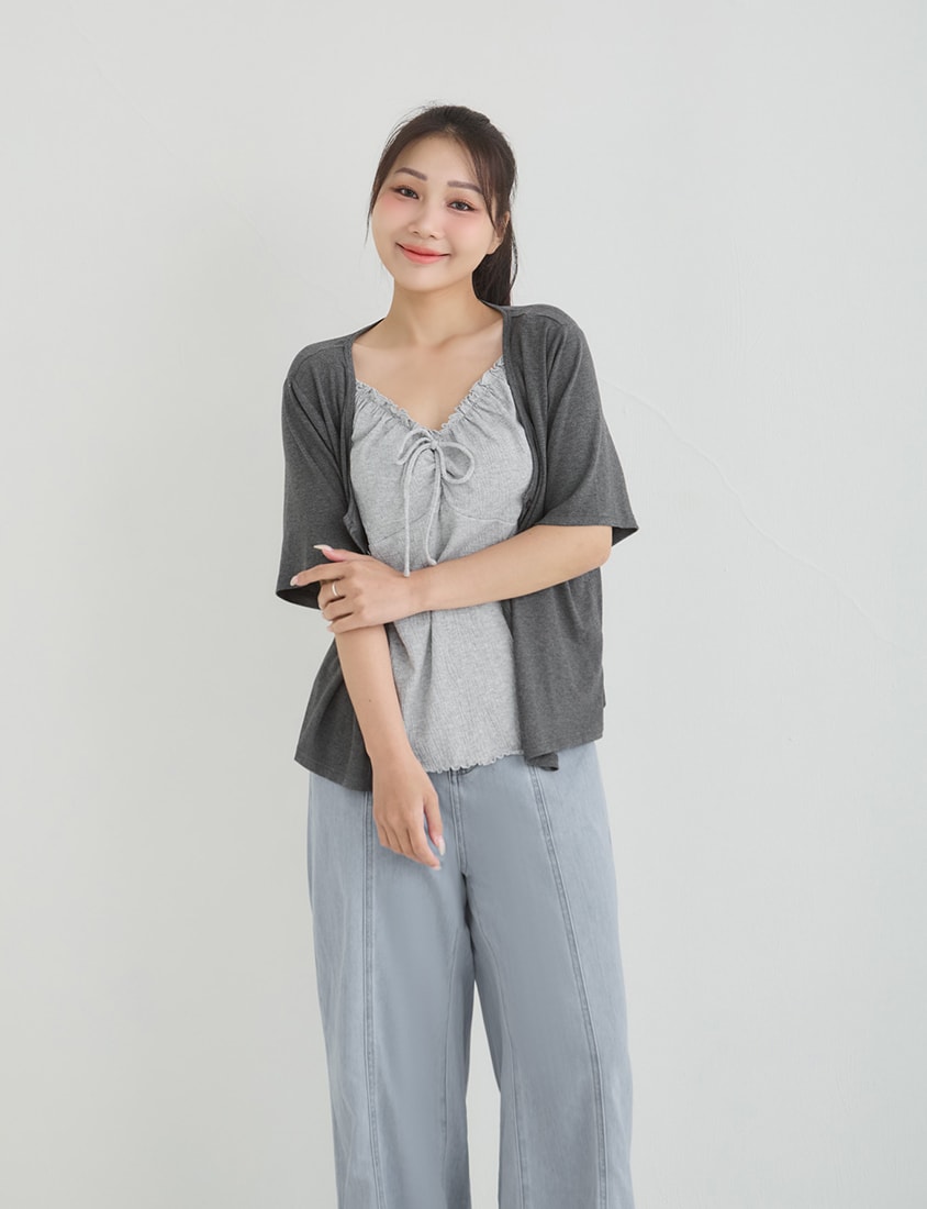 Korean Style Lace Trim Faux Two Piece Plus Size Top