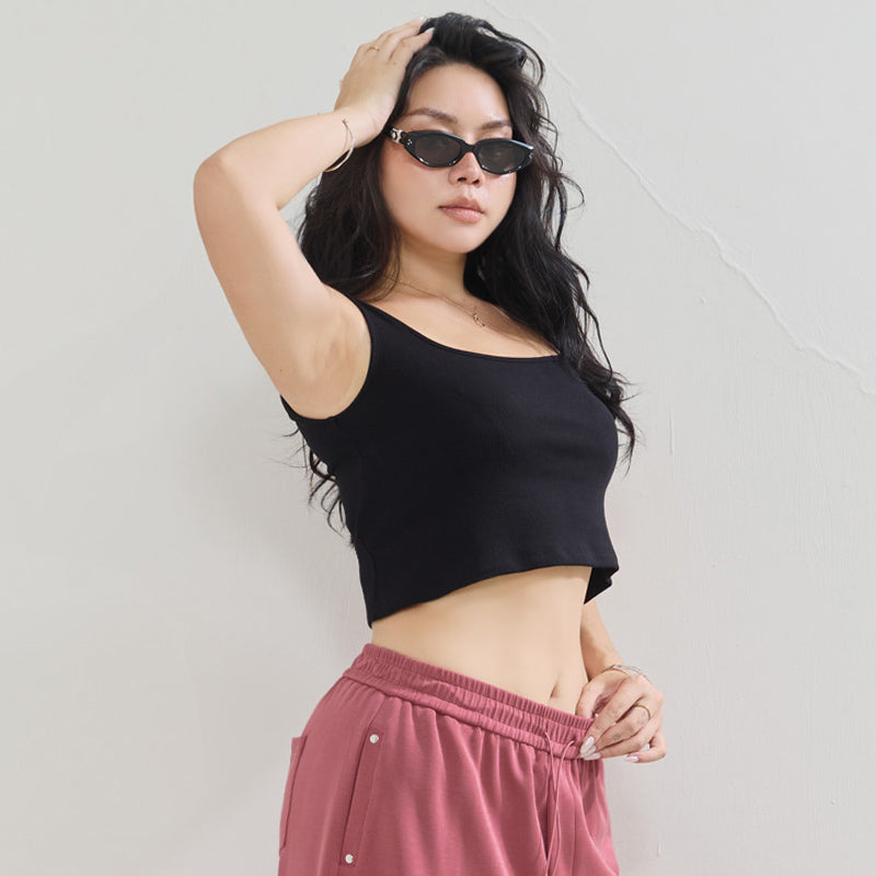 MUA! Open-Back Square Neck Plus Size Cropped Tank
