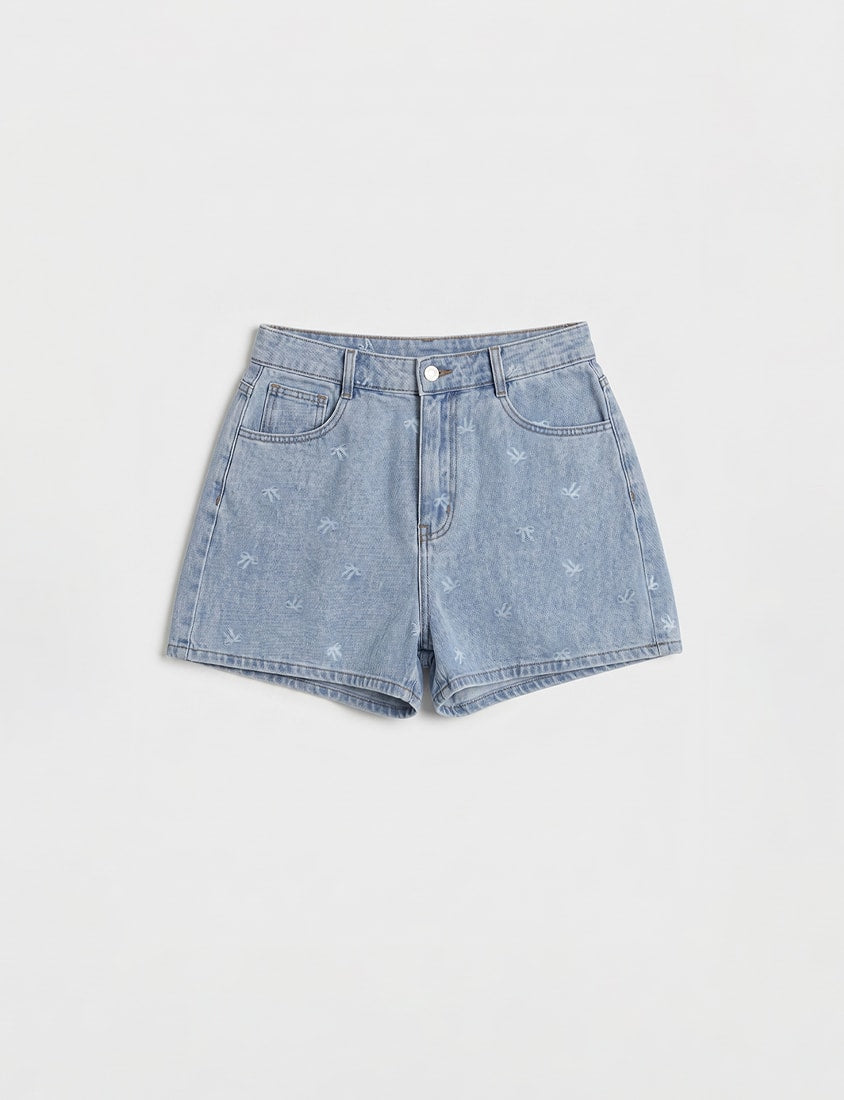 Playful All-Over Bow Plus Size Denim Shorts