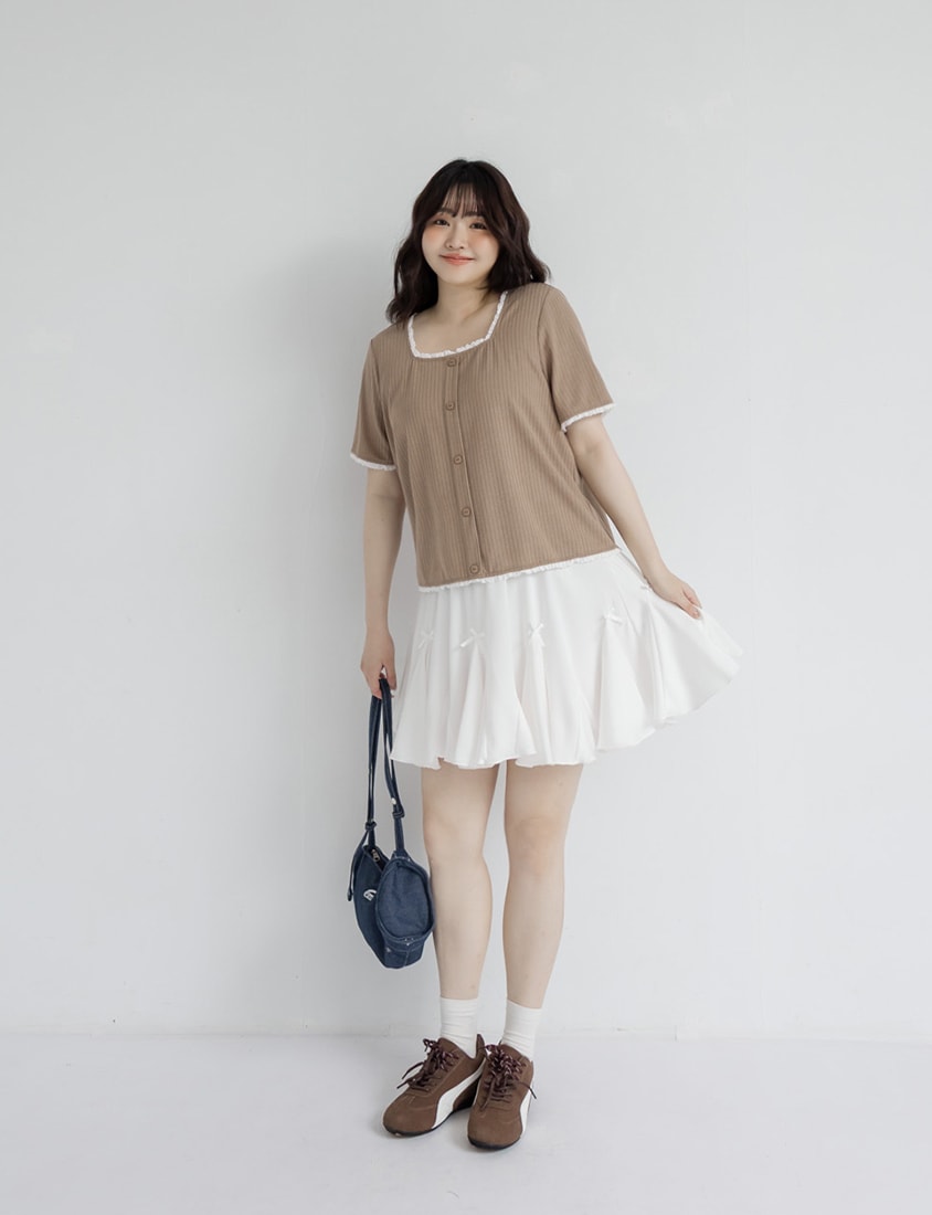 Lace Square Neck Waffle Plus Size Knit Top