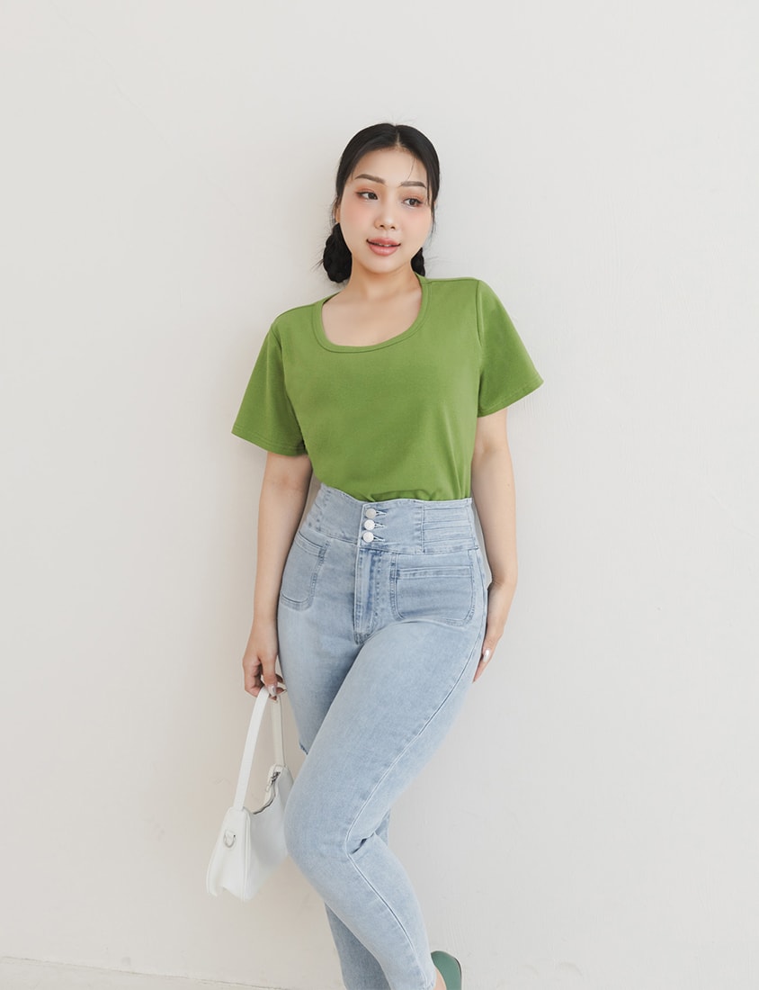 Cooling Tech Corset Waist Plus Size Distressed Jeans