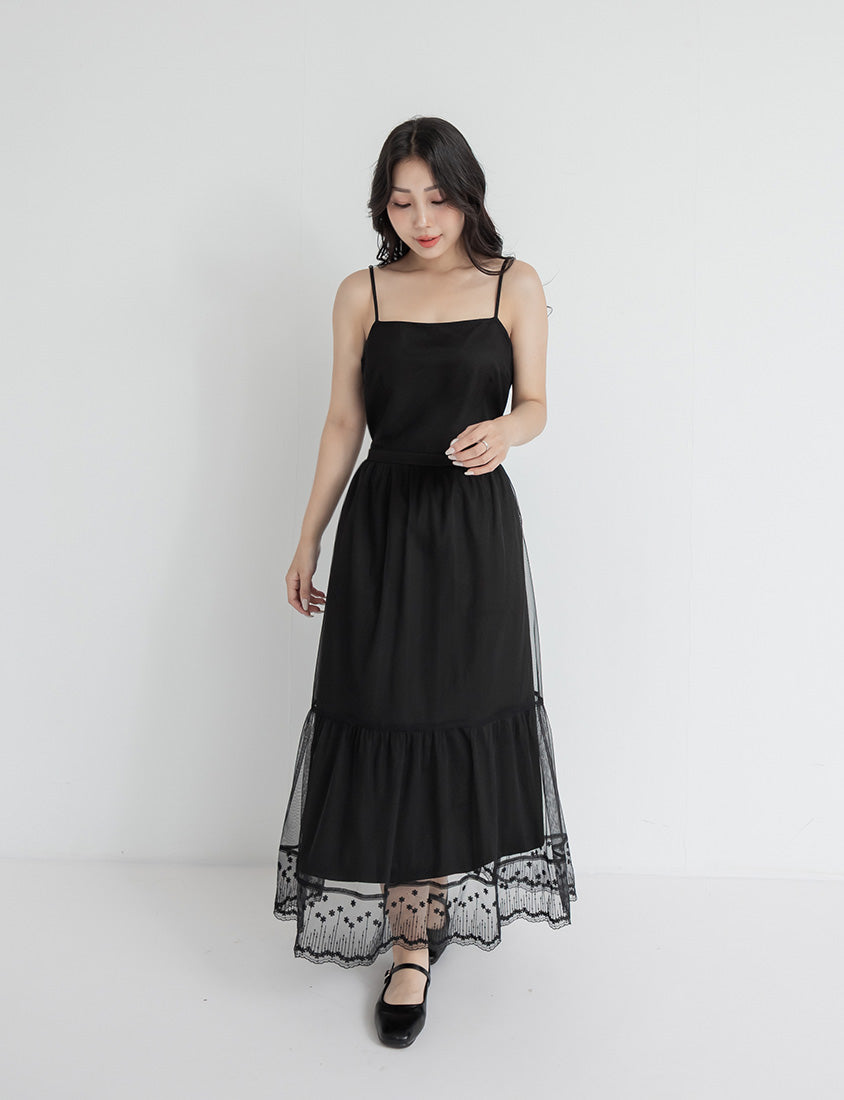 Romantic Adjustable Mesh Plus Size Cami Maxi Dress