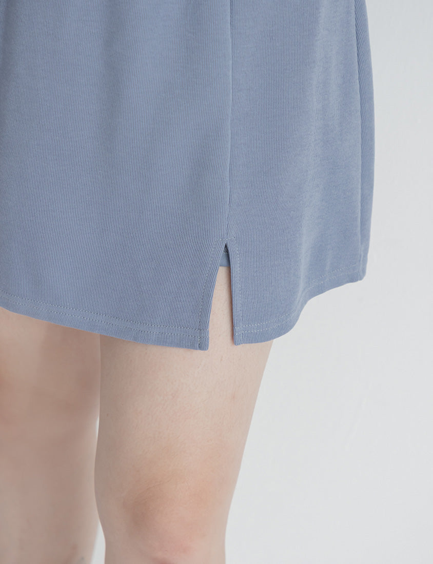 Soft Stretch Cotton Side Slit Drawstring Plus Size Mini Skirt