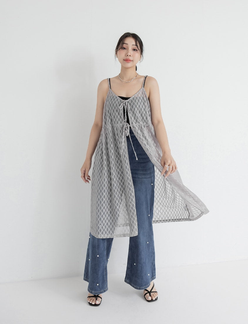 Pearl Embellished Stretch Denim Plus Size Wide Leg Pants