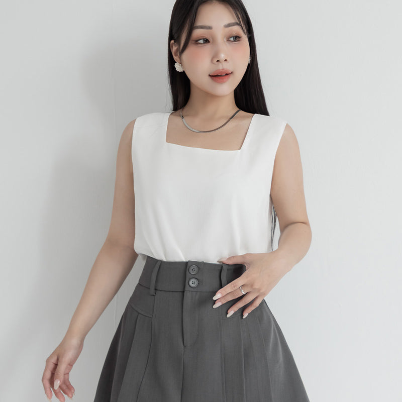 MISS. Textured Crinkle Chiffon Square Neck Plus Size Tank Top