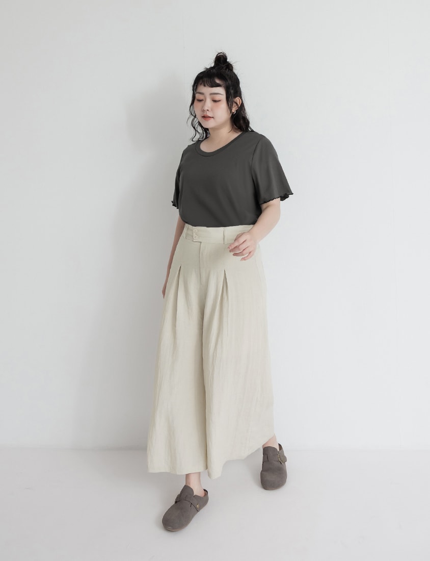 High Waist Slim Fit Lyocell Linen Cropped Plus Size Wide Leg Pants