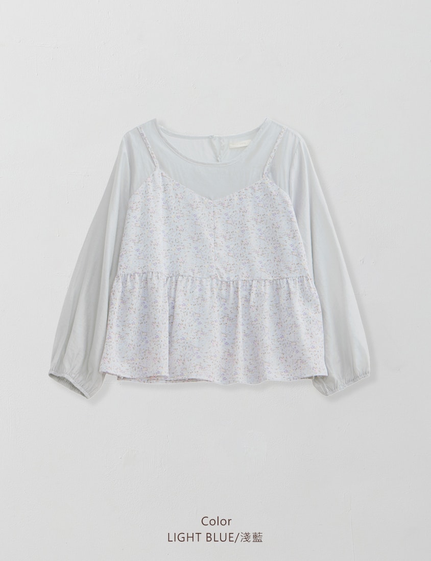 Floral Faux Two Piece Sheer Plus Size Long Sleeve Top