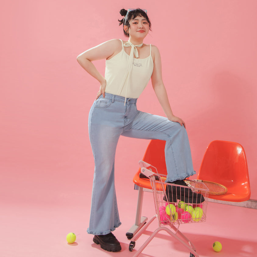 Stretch Ruffle Hem Plus Size Flared Jeans