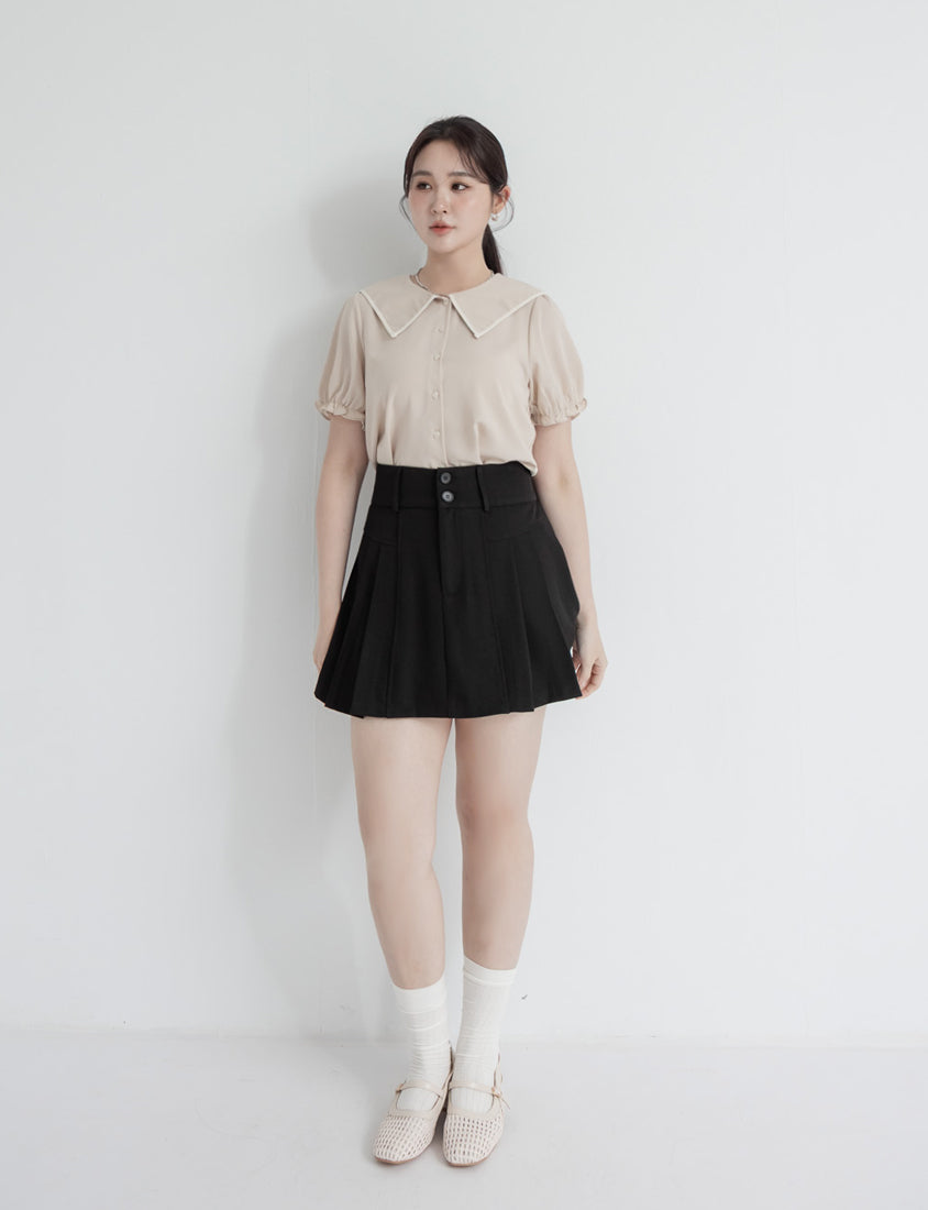 MISS. High Waist Tummy Flattering Pleated Tailored Plus Size Mini Skirt