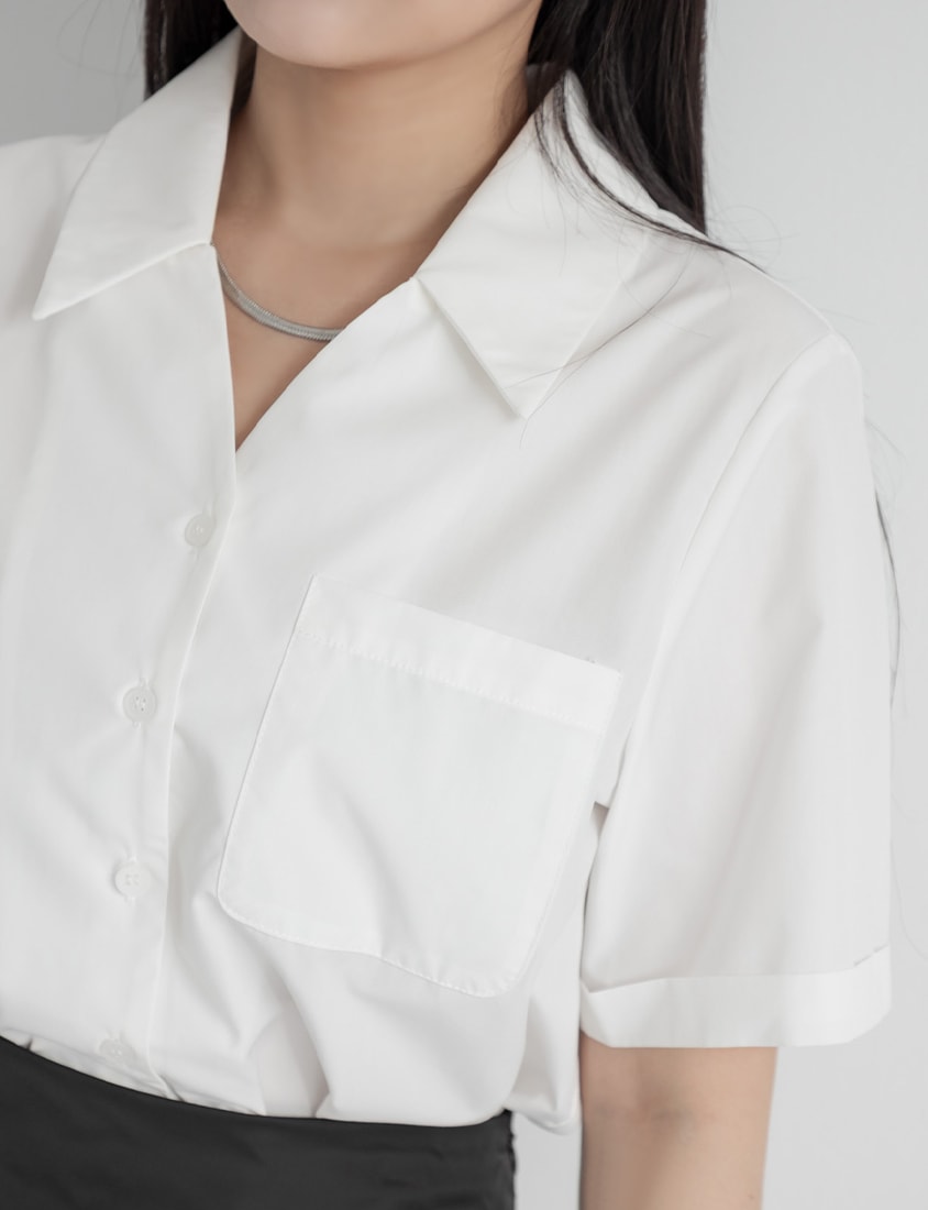 MISS. Minimal V-Neck Placket Rolled Sleeve Plus Size Shirt