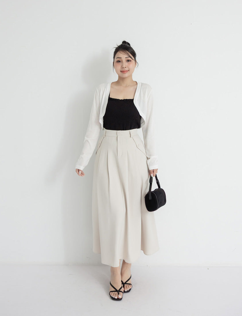 High Waist Double Button Pleated Chiffon Plus Size Skirt