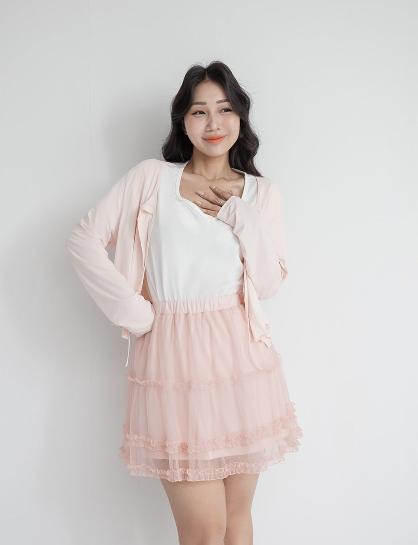 Romantic Ruffle Trim Mesh Tiered Plus Size Mini Skirt