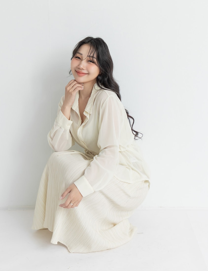 Sheer Shirt With Strap Dress Plus Size Set (With Waist Tie)