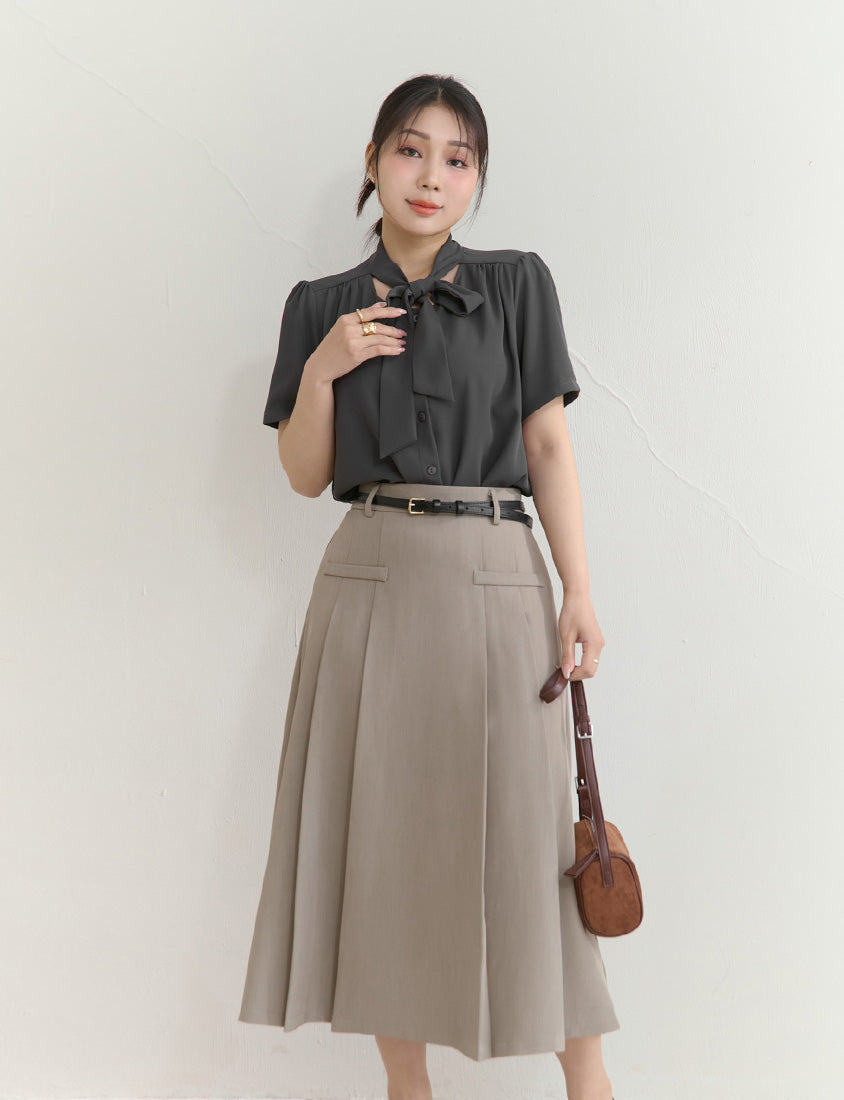 MISS. Elegant Tie-Front Pleated Plus Size Chiffon Top