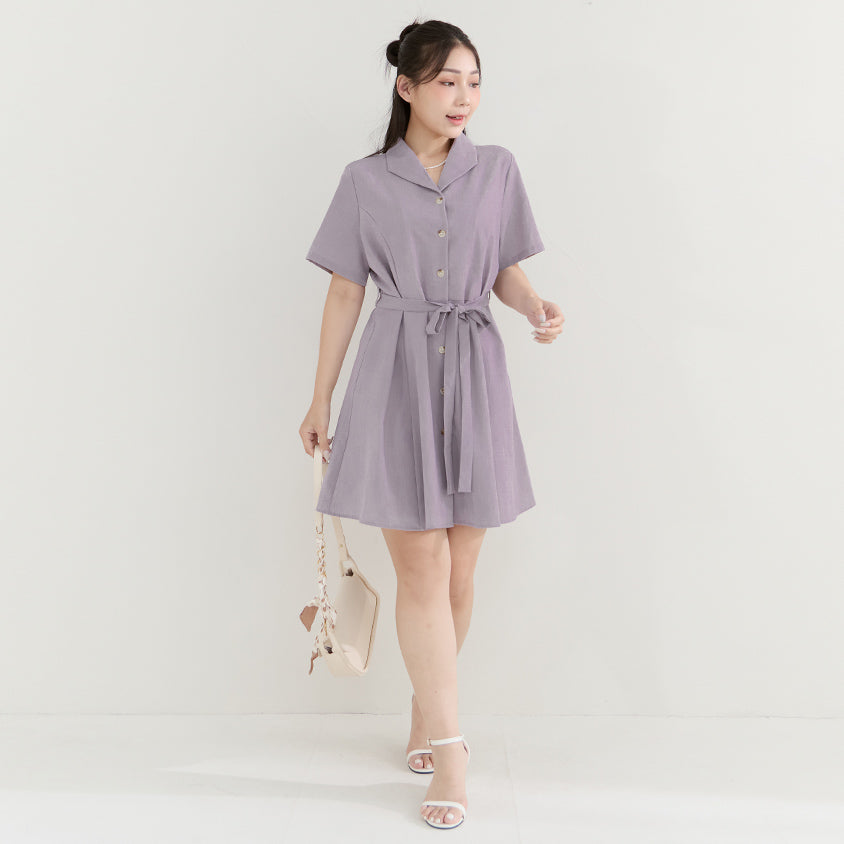 MISS. Twill Chiffon Collar Plus Size Mini Dress (With Belt)