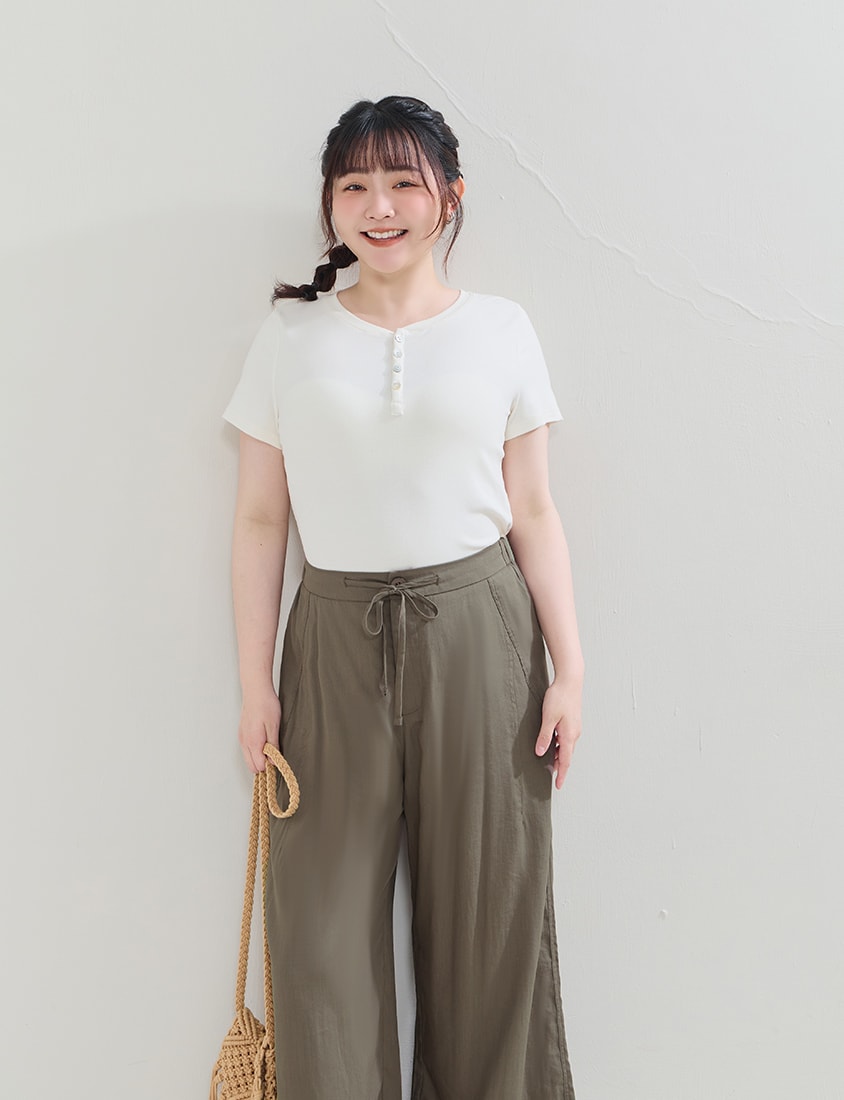 Lightweight Linen-Blend Plus Size Drawstring Pants
