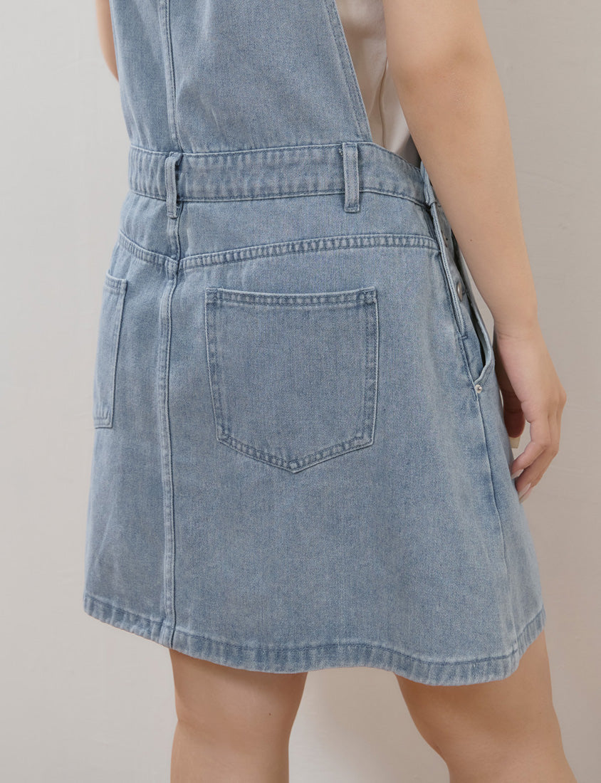 Playful Adjustable Denim Plus Size Overall Skirt