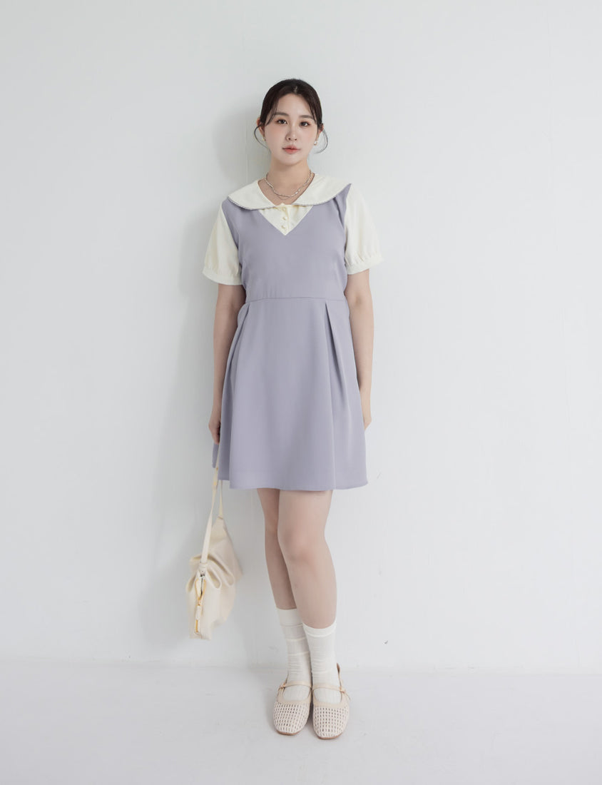 MISS. Preppy Faux Two Piece Collar Plus Size Mini Dress