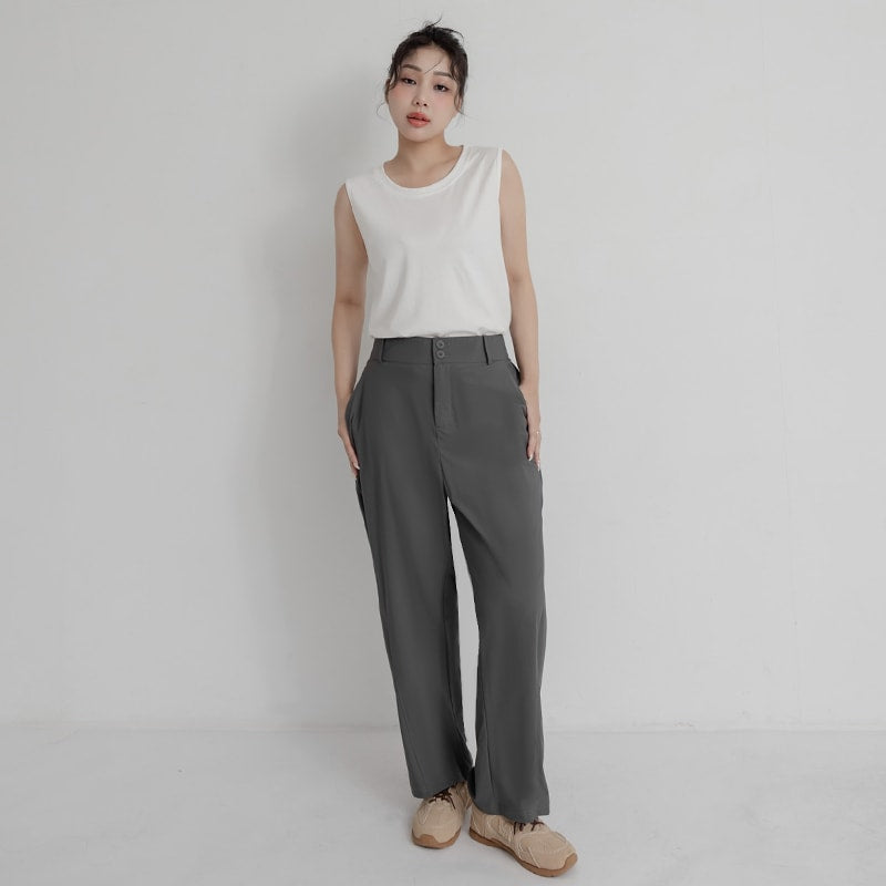 Silky Cool Elastic Back Waist Plus Size Straight Leg Pants