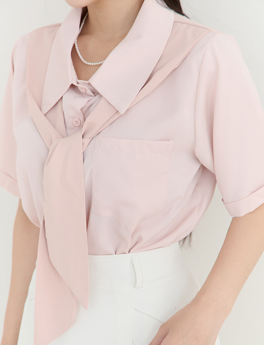MISS. Morandi Faux Two Piece Plus Size Shirt (With Shawl)