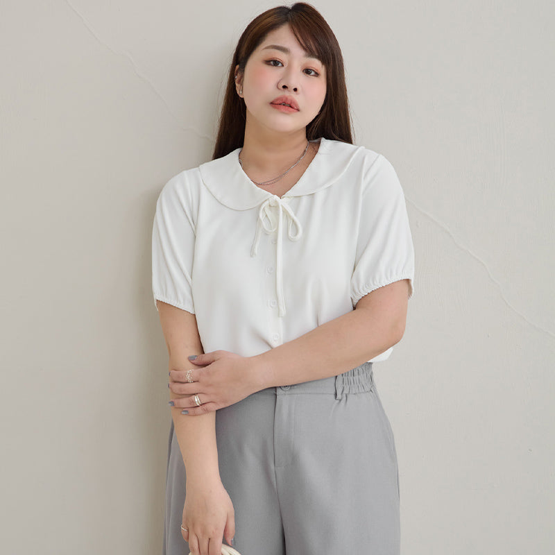 MISS. Silky Cool Wrinkle-Resistant Tie-Front Plus Size Collar Shirt