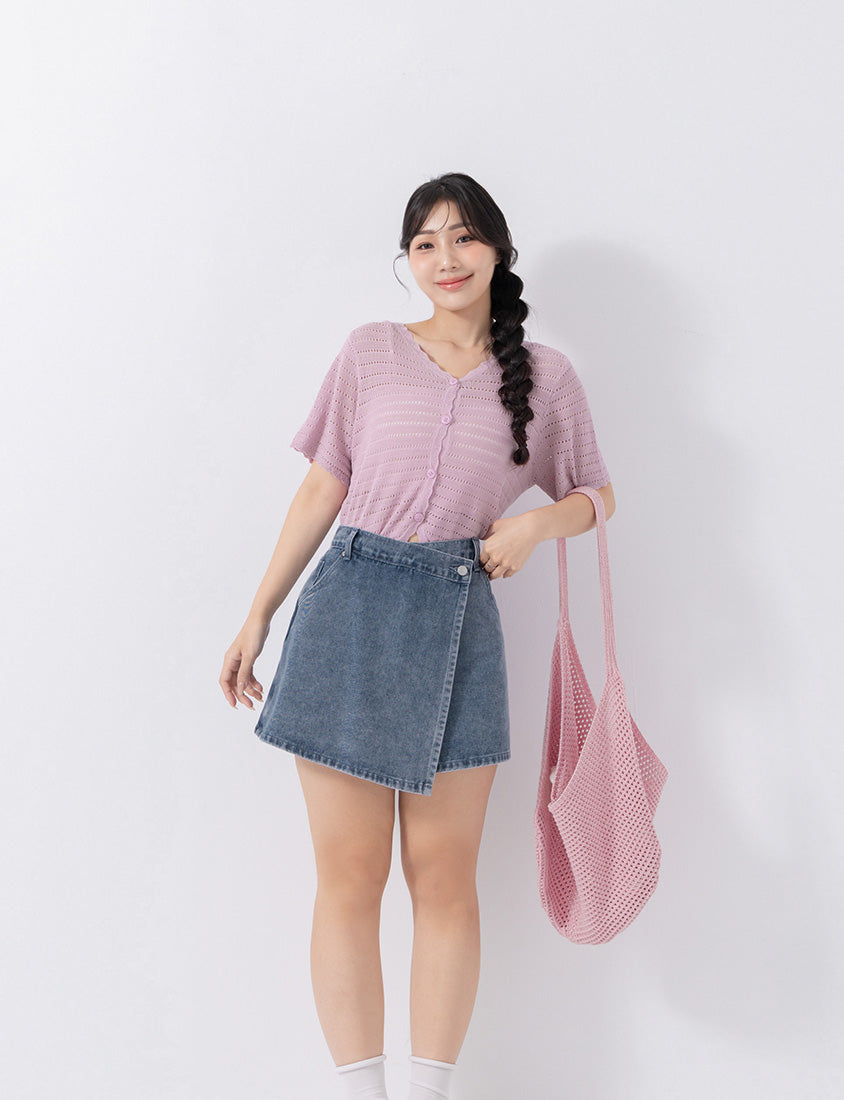 Slim Fit A-Line Wrap Plus Size Denim Skort