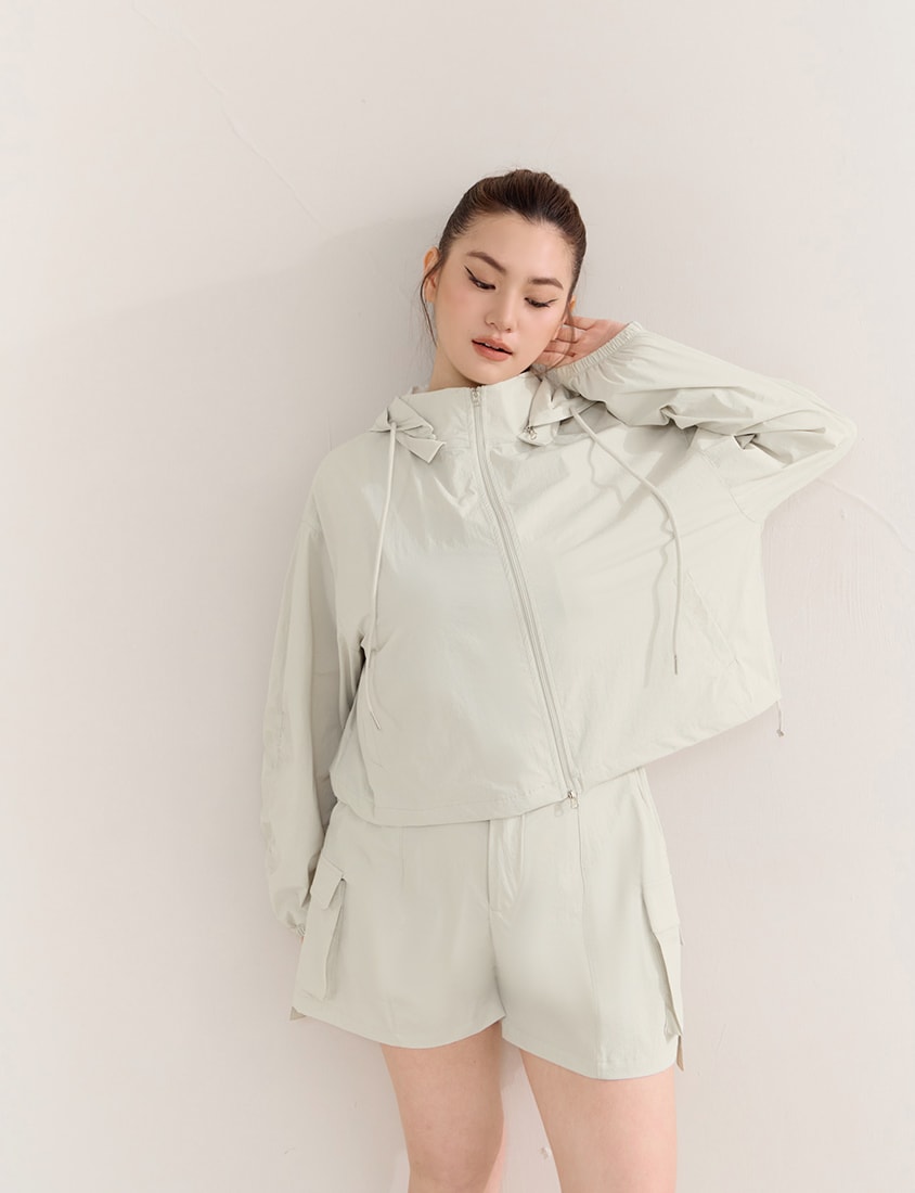 Instant Cooling UV-Protection Cropped Utility Hooded Plus Size Jacket