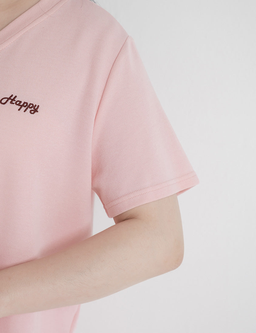 Soft Stretch Cotton Minimal Embroidered V-Neck Plus Size Tee