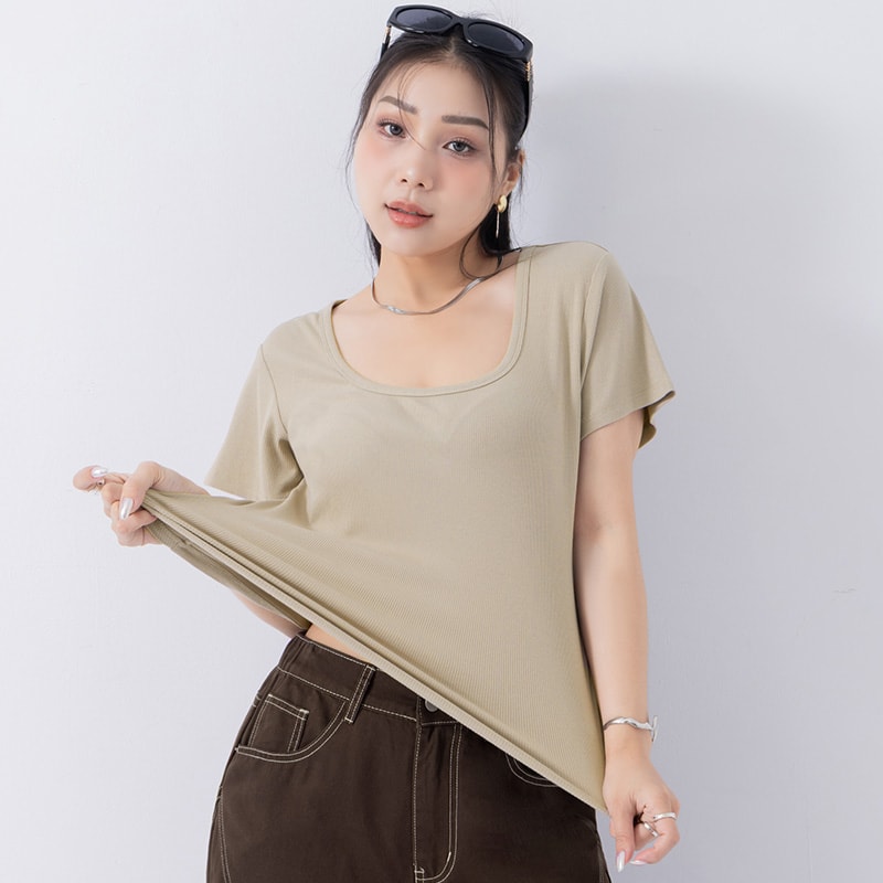 MUA! Ribbed Square Neck Side-Ruched Plus Size Top