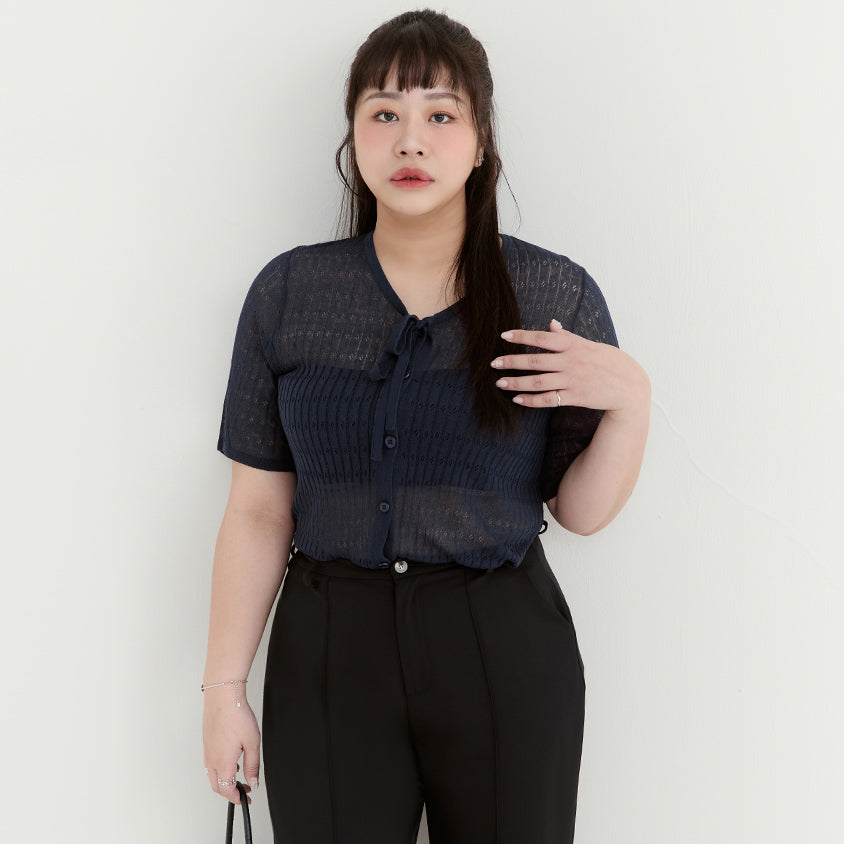 MISS. Lyocell Linen Ribbed Knit Plus Size Cardigan