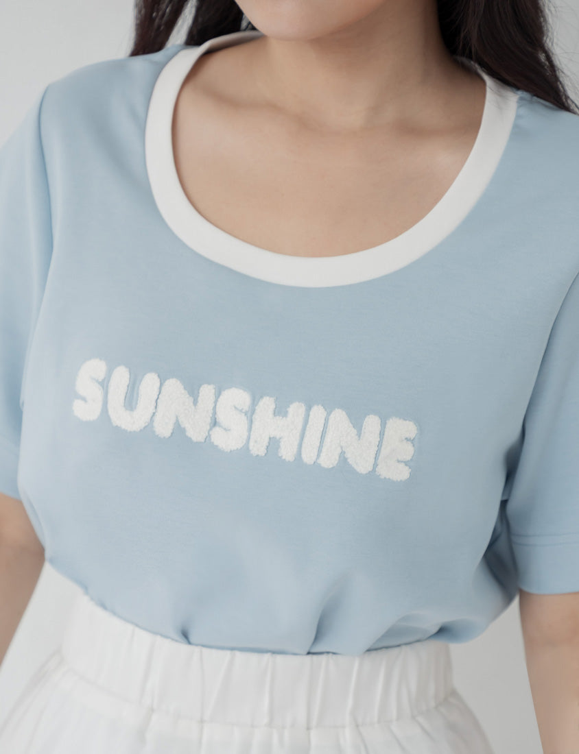 Contrast Fuzzy Embroidery Plus Size Crewneck Tee