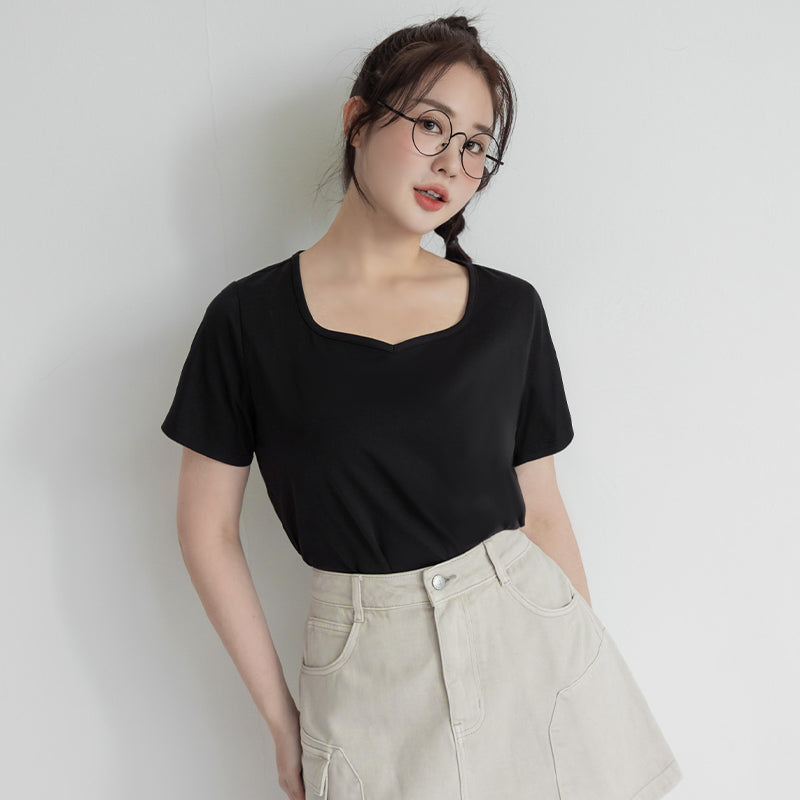Upgraded 2.0! Sweetheart Neckline Plus Size Slim Tee