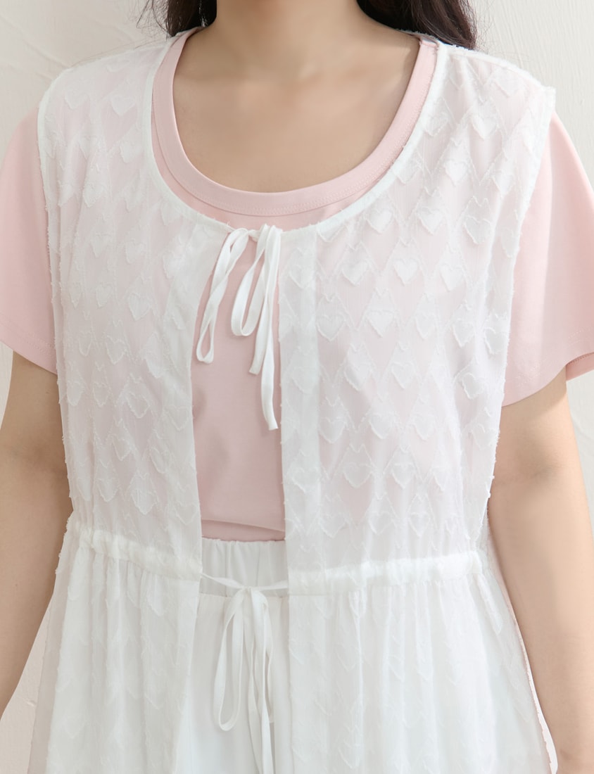 All-Over Heart Jacquard Plus Size Long Camisole Vest