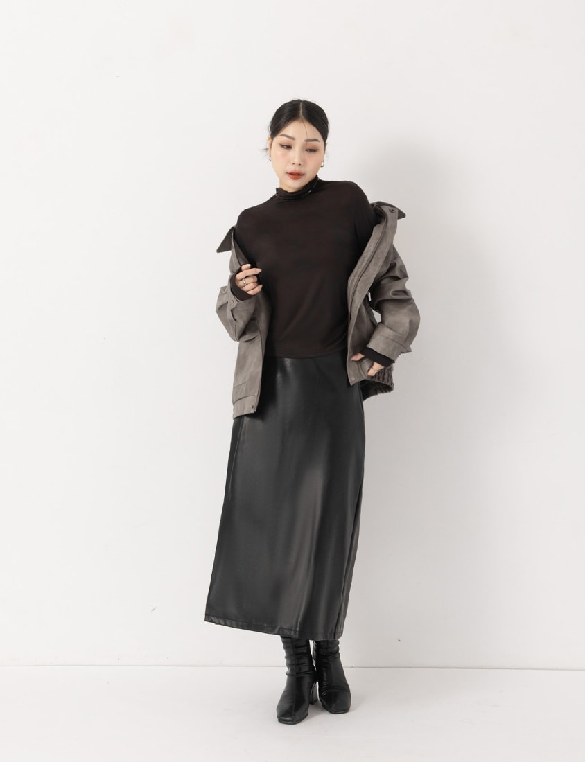 MUA! Semi Sheer TENCEL Wool Mock Neck Plus Size Long Sleeve Top