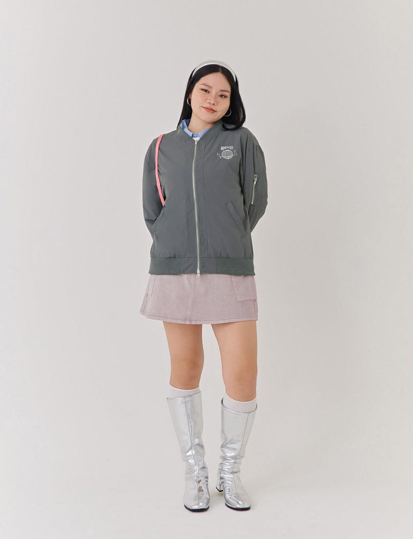 Future Planet Embroidered Relaxed Plus Size Bomber Jacket (Unisex) (MIND.A.DAY Collaboration)