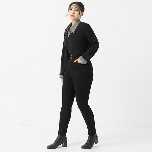 Crowds' Favorite Slimming Plus Size Wool-Fleece Black Jeans