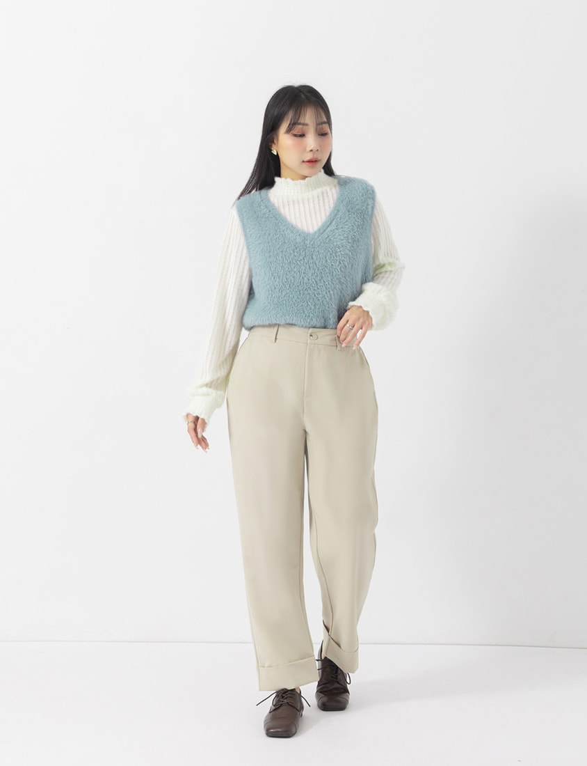 MISS. Boyfriend Style Cropped Cuffed Plus Size Tailored Pants