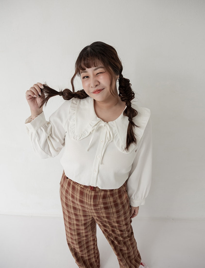Classic Multi-Color Ruffle Tie Collar Plus Size Shirt