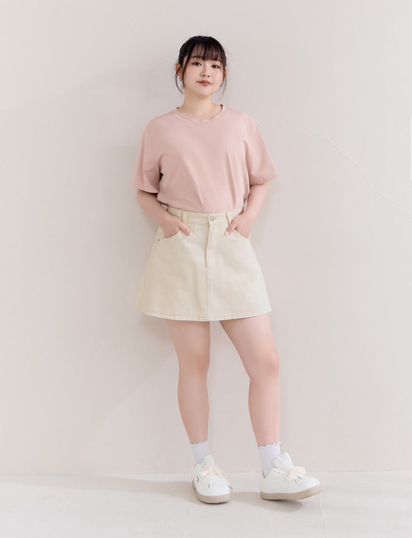 Casual Twill Cotton A-Line Plus Size Mini Skirt
