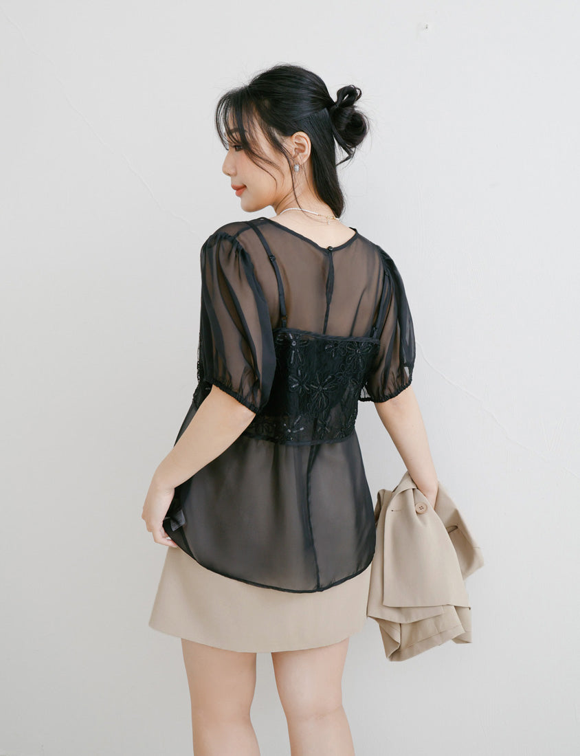 MISS. Sheer Lace Floral Plus Size Strap Cami