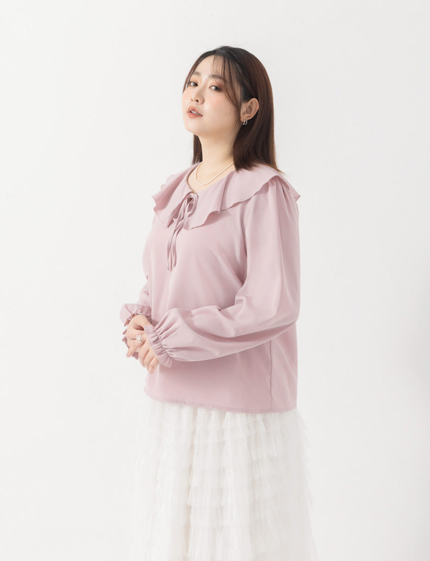 MISS. Soft Ruffle Collar Plus Size Puff Sleeve Top