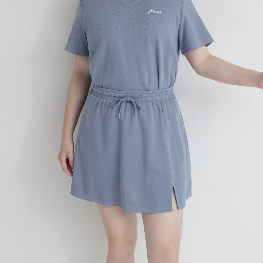 Soft Stretch Cotton Side Slit Drawstring Plus Size Mini Skirt