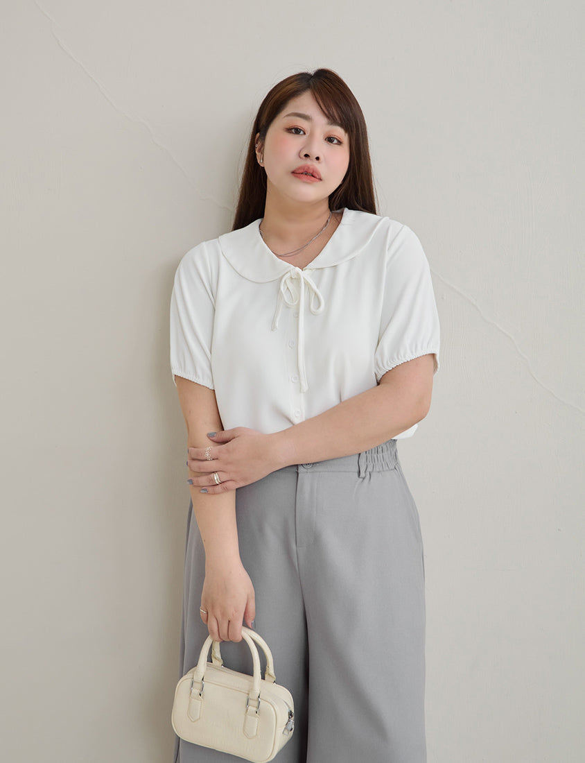 MISS. Silky Cool Wrinkle-Resistant Tie-Front Plus Size Collar Shirt