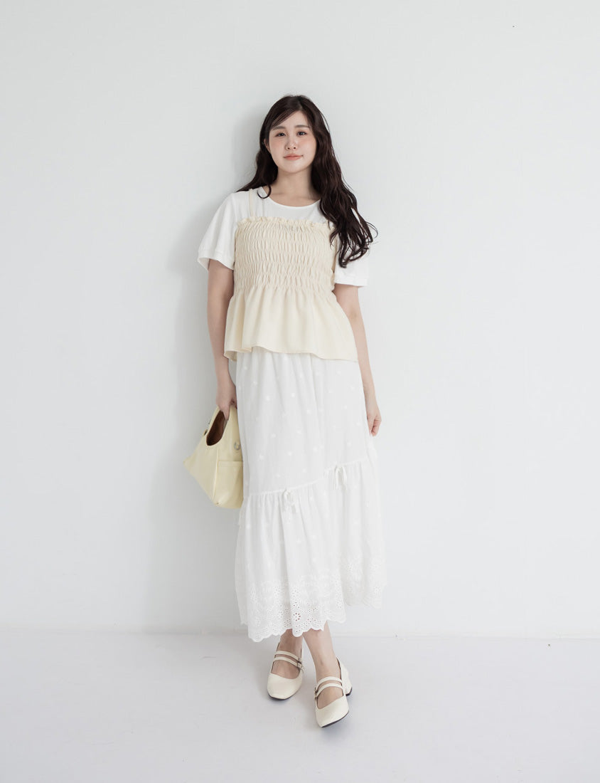 Sweet Crinkle Faux Two-Piece Short Sleeve Plus Size Top