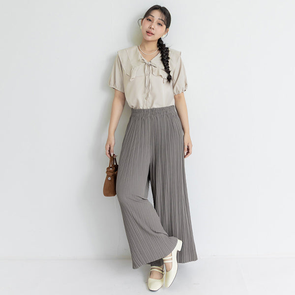 Silky Cool Fine Pleated  Plus Size Wide-Leg Pants