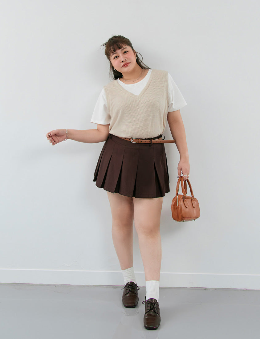 Contrast Waffle Faux Two Piece Plus Size Tee