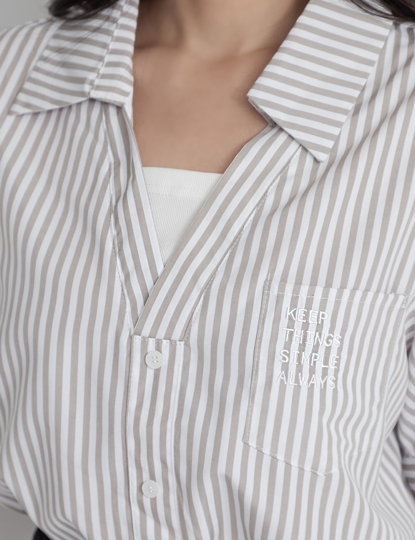 Faux Two Piece Stripe Collar Plus Size Top