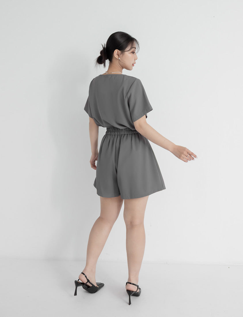 MISS. Elegant Square Neck Faux Button Chiffon Plus Size Top