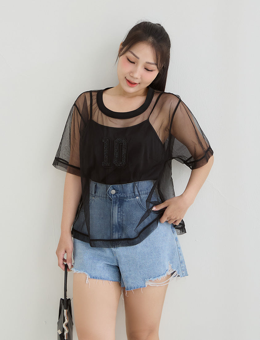 Sheer Mesh Sporty Top & Tank Plus Size Set